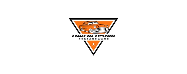 Diseño del logotipo del automóvil clásico con emblema vectorial