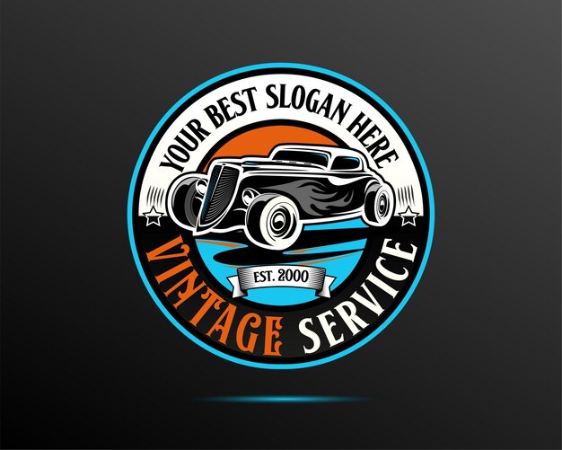 Diseño del logotipo del automóvil Hot Rod en fondo negro