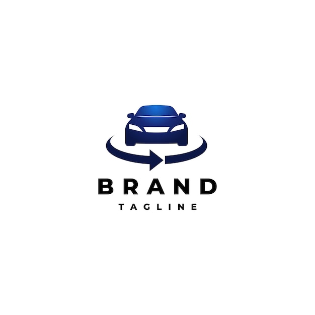 Diseño de logotipo de automóvil simple de 360 grados silueta de automóvil simple rodeada por líneas circulares de flecha logotipo