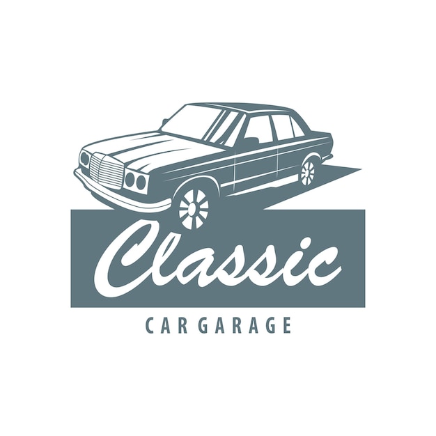 Diseño de logotipo de automóviles clásicos sello de sello vectorial vehículo de músculo automóvil antiguo vintage ilustración retro.
