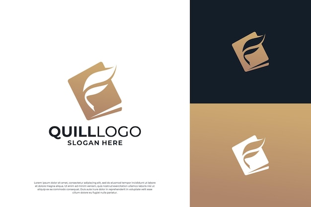 Diseño del logotipo del autor dorado Pluma con diseño del logotipo de combinación de libros