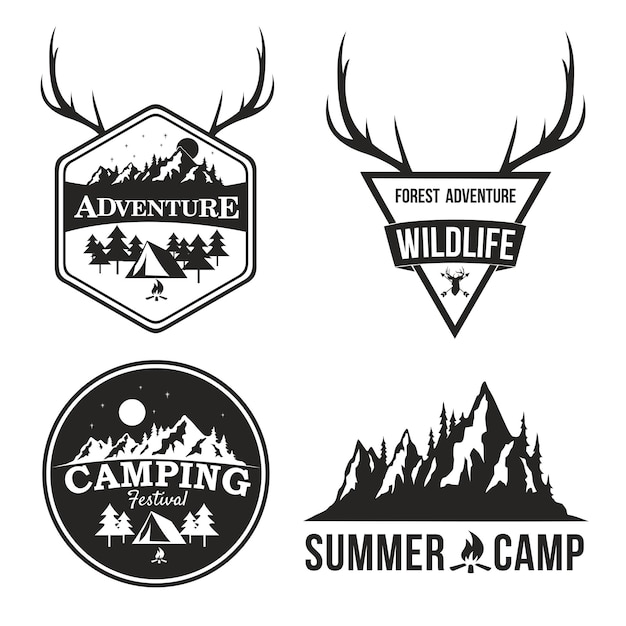 Diseño Logotipo Aventura Campamento Verano Montaña Explorador Insignia Diseño Vectorial Colección