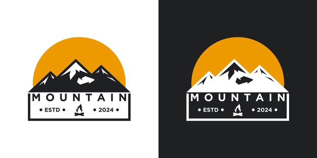 El diseño del logotipo de la aventura de montaña forma abstrack Premium Vector