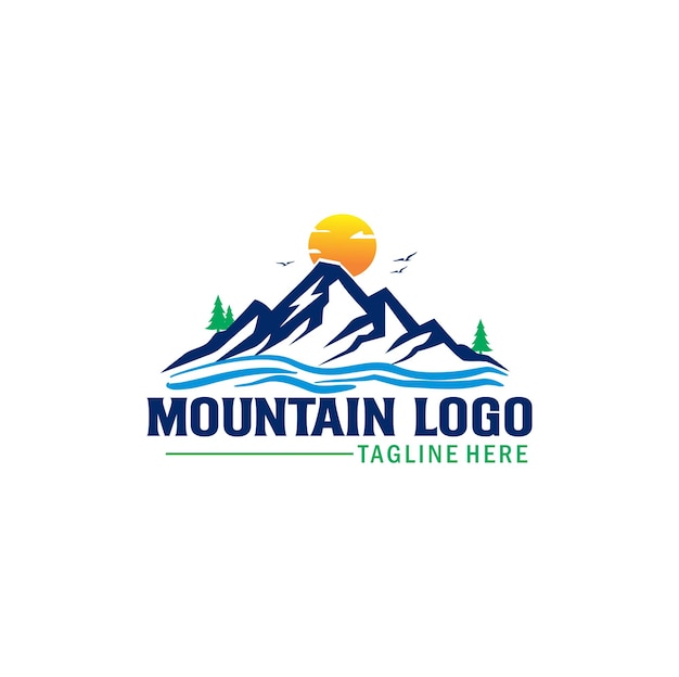 Diseño del logotipo de las aves del árbol del sol de montaña