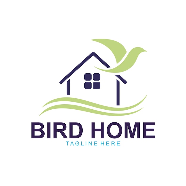 Diseño de logotipo de aves Casa moderna e icono de pájaros para marcas inmobiliarias o de naturaleza