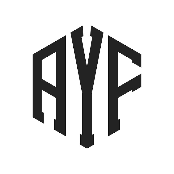 Vector diseño del logotipo de ayf letra inicial ayf monograma logotipo con forma de hexágono