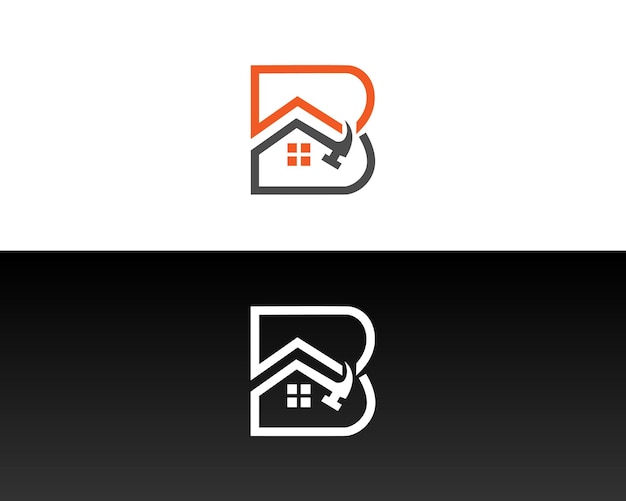 Diseño del logotipo de B Home Real Estate con plantilla de vector de símbolos de martillo