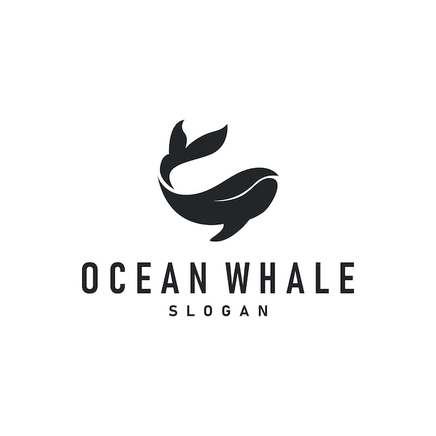 Diseño del logotipo de la ballena silueta animal pez gigante orca concepto marino ilustración de plantilla simple