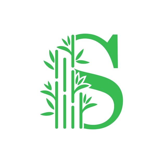 Diseño de logotipo de bambú y hoja con concepto creativo de letras