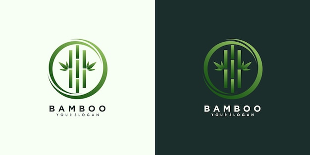 Diseño de logotipo de bambú y hojas con vector premium de concepto creativo