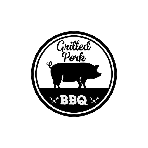 Diseño de logotipo de barbacoa de cerdo a la parrilla