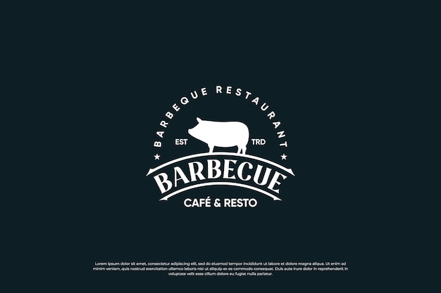 Diseño de logotipo de barbacoa de etiqueta vintage para restaurante o tienda de carne