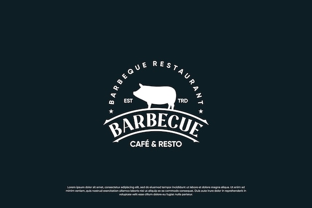 Vector diseño de logotipo de barbacoa de etiqueta vintage para restaurante o tienda de carne