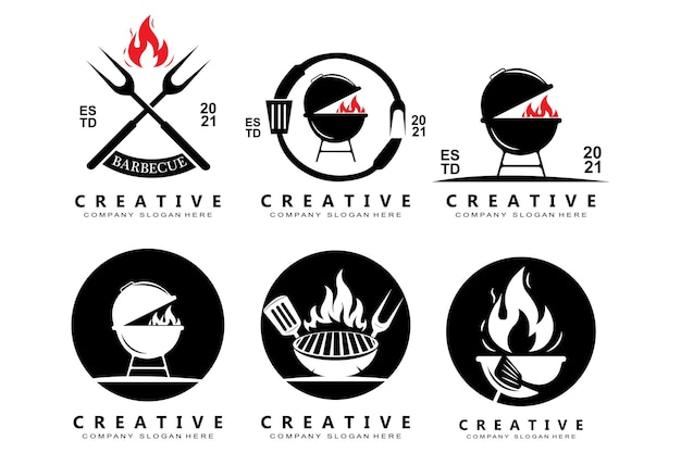 Diseño de logotipo de barbacoa icono de parrilla de ilustración de carne asada