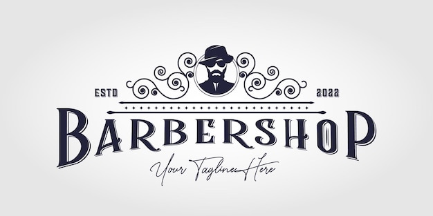 Diseño de logotipo de barbería Logotipo de caballero de ilustración de letras vintage