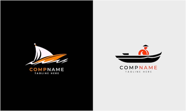 Diseño de logotipo de barco barco hombre playa barco océano barco de agua ola barco de pesca símbolo moderno minimalista