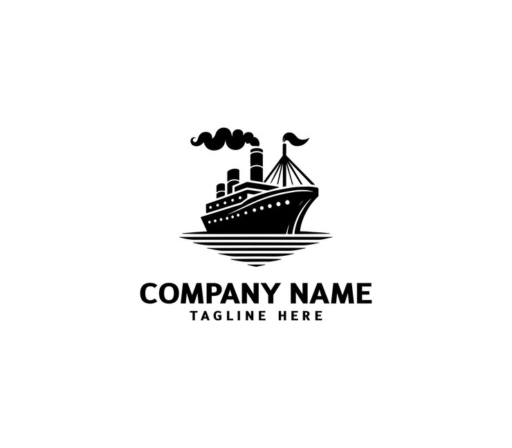 Diseño de logotipo de barco vectorial Logotipo de barco con elementos de olas Logotipo de buque de crucero Logotipo moderno de barco con olas
