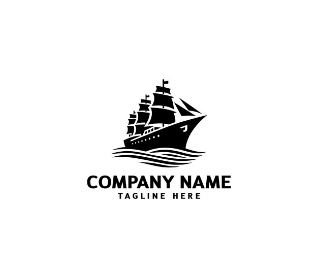 Diseño de logotipo de barco vectorial Logotipo de barco con elementos de olas Logotipo de buque de crucero Logotipo moderno de barco con olas