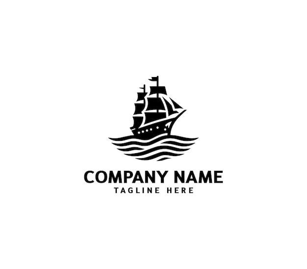 Diseño de logotipo de barco vectorial Logotipo de barco con elementos de olas Logotipo de buque de crucero Logotipo moderno de barco con olas