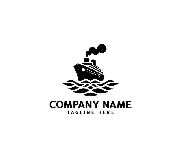 Diseño de logotipo de barco vectorial Logotipo de barco con elementos de olas Logotipo de buque de crucero Logotipo moderno de barco con olas