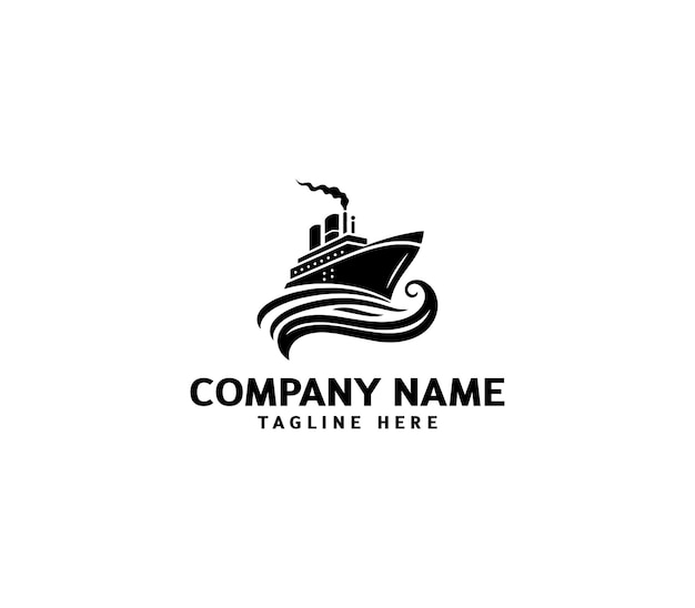 Diseño de logotipo de barco vectorial Logotipo de barco con elementos de olas Logotipo de buque de crucero Logotipo moderno de barco con olas