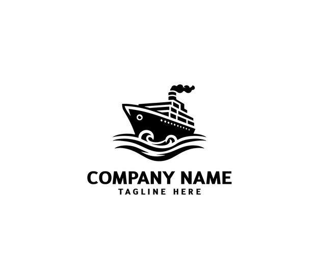 Diseño de logotipo de barco vectorial Logotipo de barco con elementos de olas Logotipo de buque de crucero Logotipo moderno de barco con olas