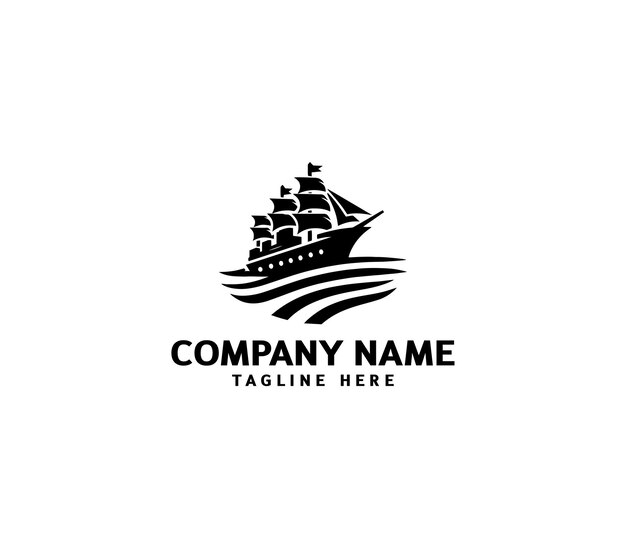Diseño de logotipo de barco vectorial Logotipo de barco con elementos de olas Logotipo de buque de crucero Logotipo moderno de barco con olas