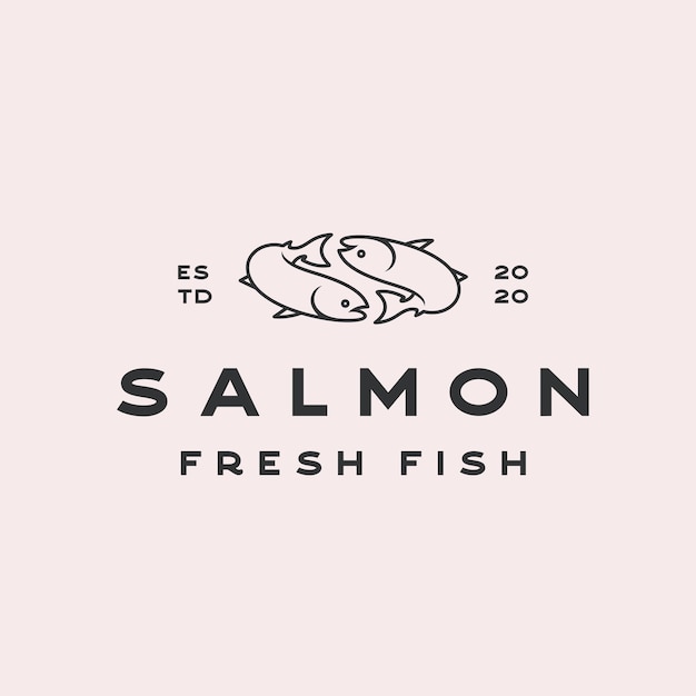 Diseño de logotipo de barra de poke de salmón de arte de línea retro