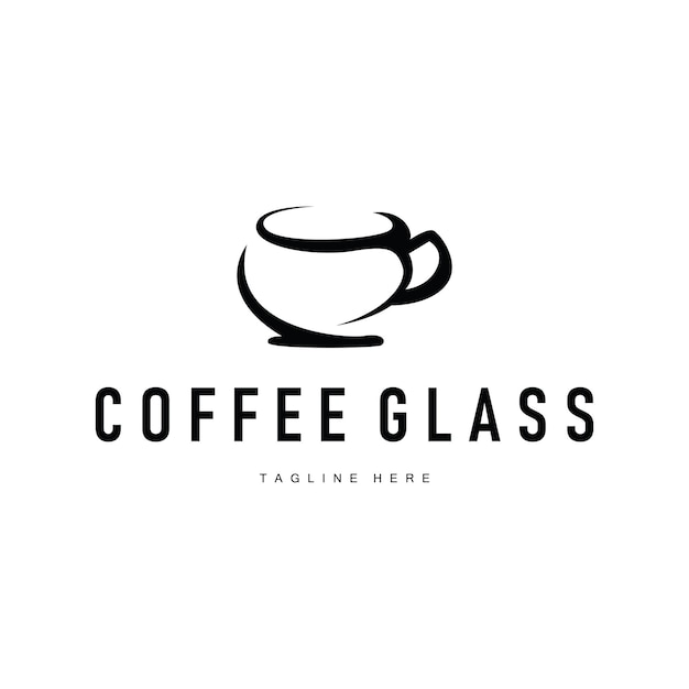 diseño del logotipo de la bebida de café con vidrio y grano de café con un delicioso aroma con un símbolo de ilustración de plantilla simple