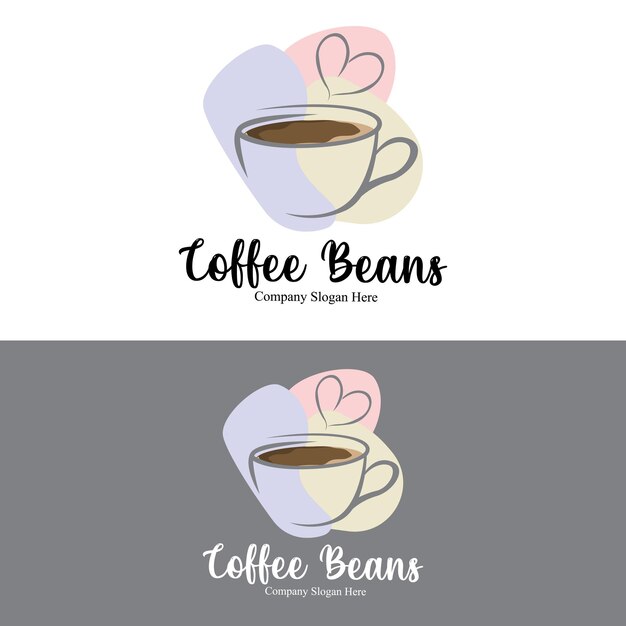 Diseño de logotipo de bebida de grano de café en ilustración de vector de color marrón