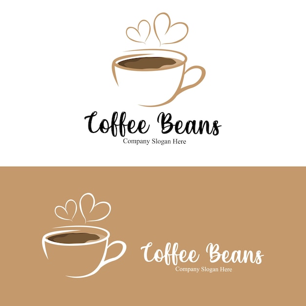 Diseño de logotipo de bebida de grano de café en ilustración de vector de color marrón