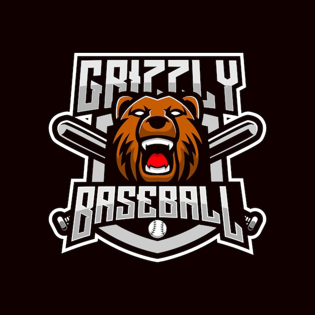 Diseño de logotipo de béisbol de mascota grizzly