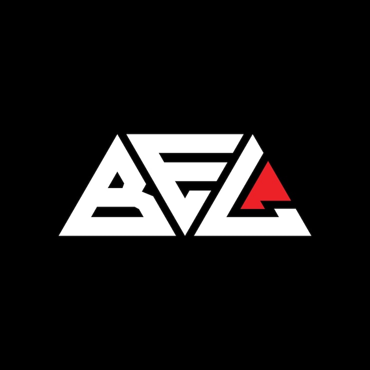Vector diseño de logotipo de bel con letras triangulares en forma de triángulo bel diseño de logotipo triangular con monograma bel triángulo vectorial bel plantilla de logotipo con color rojo bel logo triangular simple elegante y lujoso logotipo bel