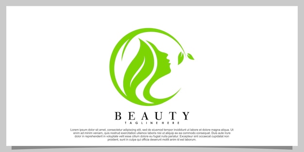 Diseño de logotipo de belleza con cabeza de mujer y concepto creativo de hoja.