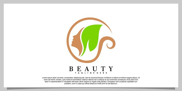 Diseño de logotipo de belleza con cabeza de mujer y concepto creativo de hoja.