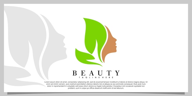 Diseño de logotipo de belleza con cabeza de mujer y concepto creativo de hoja.