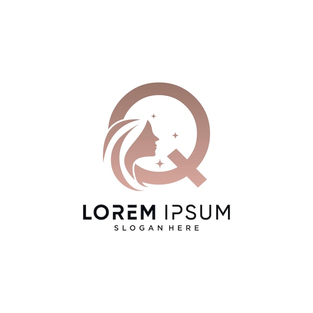 Diseño del logotipo de belleza combinado en la letra q con el icono de la cara de la mujer y el elemento creativo