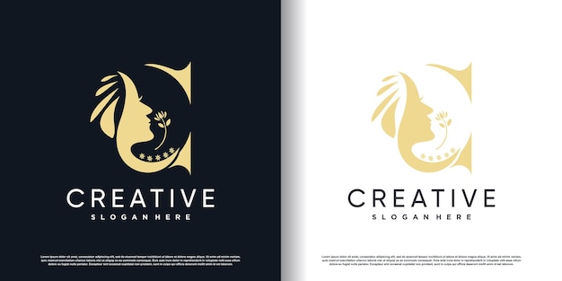 Diseño de logotipo de belleza con concepto de letra c Vector Premium