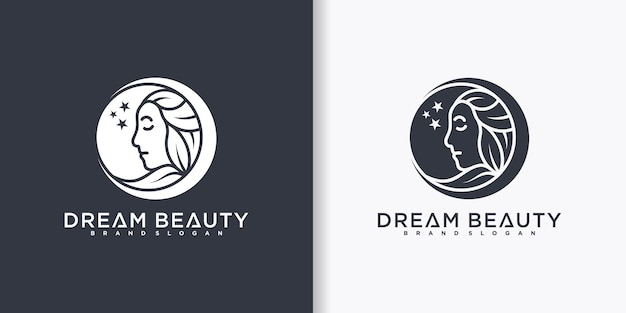 Diseño de logotipo de belleza de ensueño de lujo. logo de mujer de ensueño. colección de logotipos de sueños de mujer Vector Premium