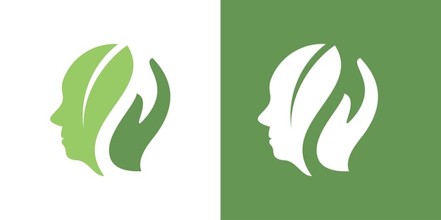 diseño de logotipo de belleza facial elementos faciales combinados con manos y hojas