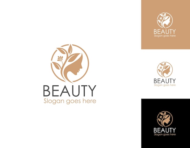 Diseño de logotipo de belleza y hoja y tarjeta de visita.