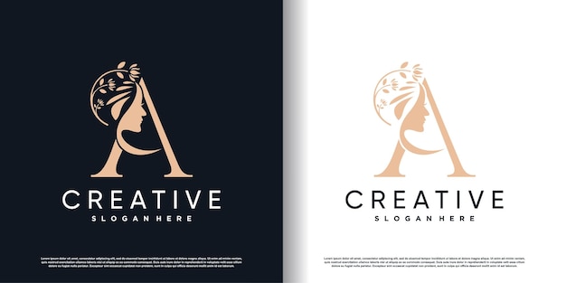 Diseño de logotipo de belleza con letra inicial a y concepto creativo Vector Premium