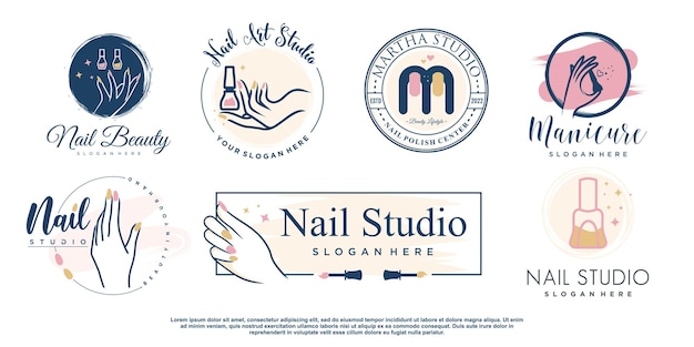 Diseño de logotipo de uñas para belleza y moda vector premium