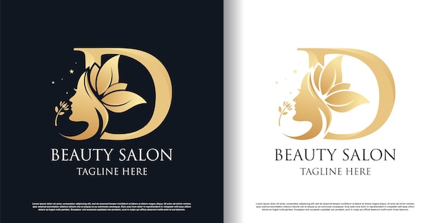 Vector diseño del logotipo de belleza de la naturaleza con la letra d concepto de estilo único premium vector