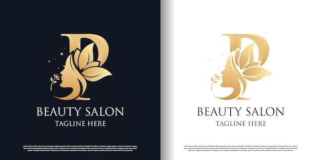 Diseño del logotipo de belleza de la naturaleza con la letra p concepto de estilo único Premium Vector