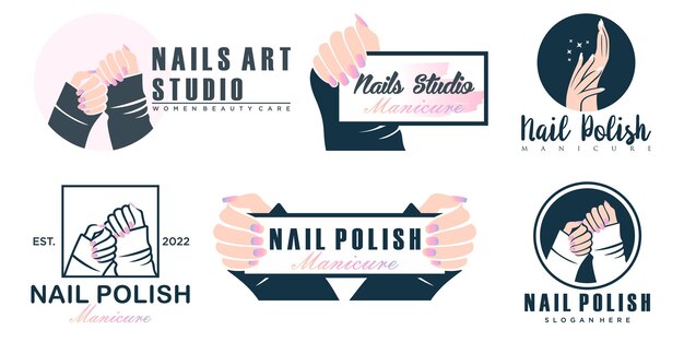 Diseño de logotipo de belleza de uñas con estilo de elemento creativo para la moda