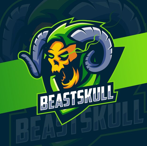 diseño de logotipo de bestia cráneo cabeza mascota esport