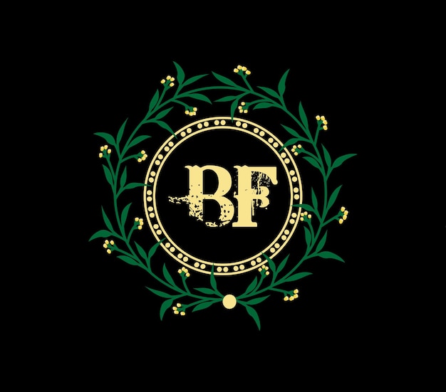 Diseño de logotipo BF con etiqueta dorada de aniversario de diseño único y simple con cinta