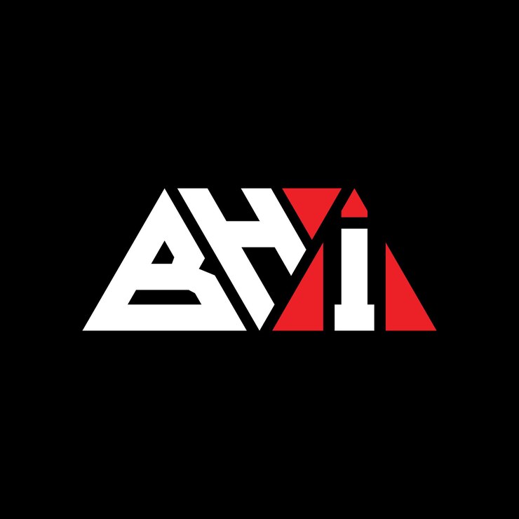 Vector diseño de logotipo de bhi con letras triangulares en forma de triángulo bhi diseño de logotipo triangular con monograma bhi modelo de logotipo vectorial triangular bhi con color rojo logotipo triangulares bhi sencillo elegante y lujoso bhi
