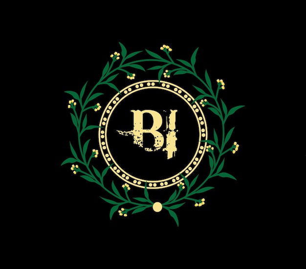 Diseño de logotipo BI con etiqueta dorada de aniversario de diseño único y simple con cinta